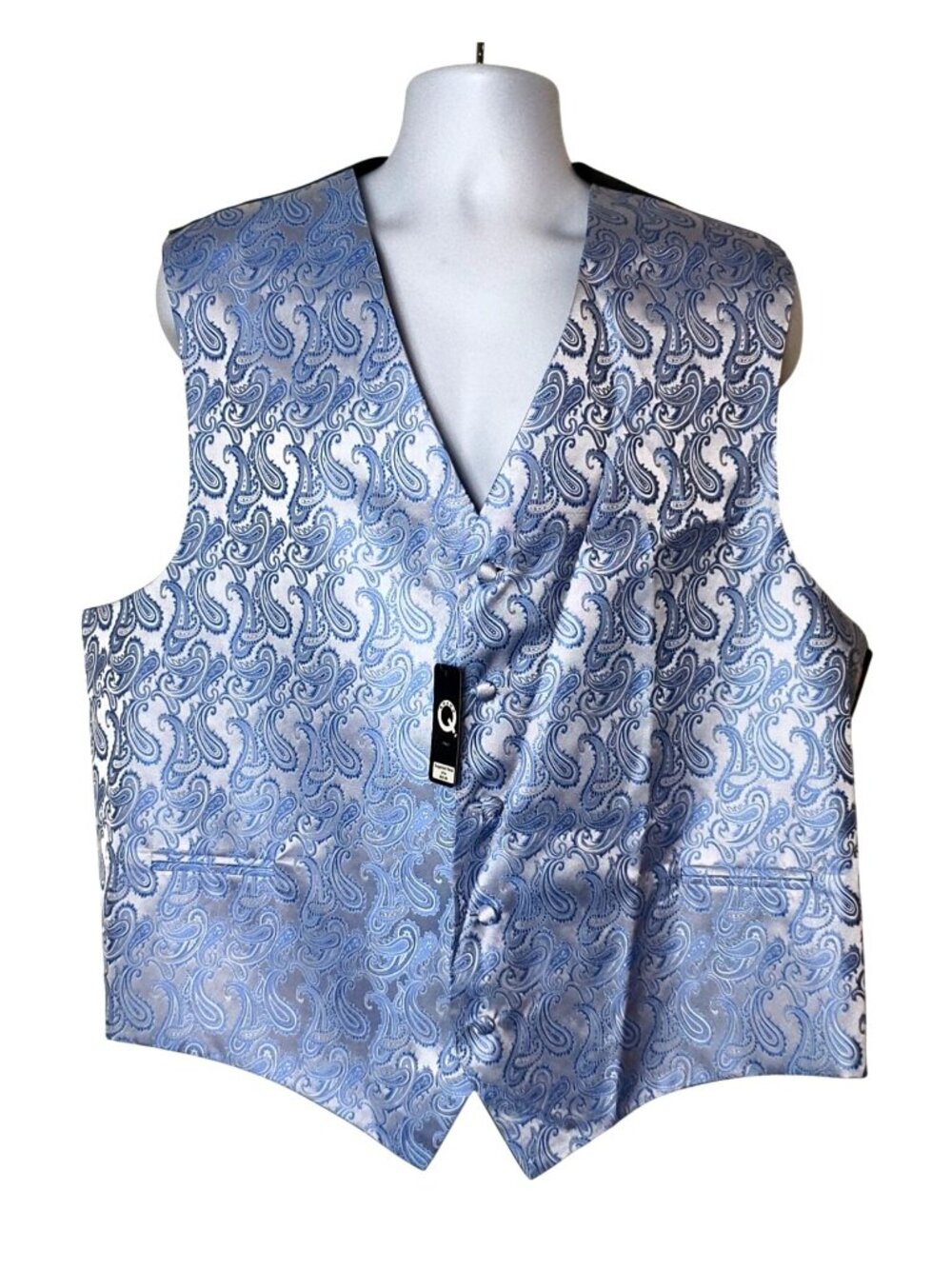 Brand Q Mens 3XL Tuxedo Vest Paisley Jacquard Blue Adjustable Back Strap Formal
